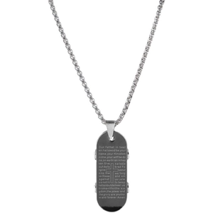 Hip hop stainless steel box chain necklace with black engraved cross and prayer pendant