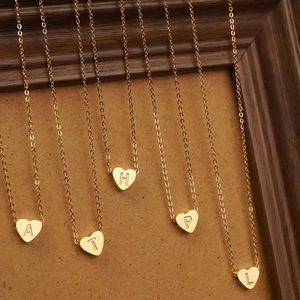 Stainless Steel Heart Initial Necklace Gold Silver Engraved 26 Letter Pendant Minimalist Dainty Jewelry For Women Daily Gift