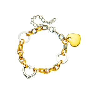 Zweifarbiges Edelstahl-Gliederkettenarmband mit goldenen und silbernen Herzanhängern