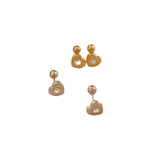 Titanium steel heart stud earrings with zircon stones and secure screw ball backs