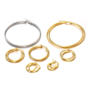Minimalist gold and silver titanium steel hoop earrings in various sizes for women