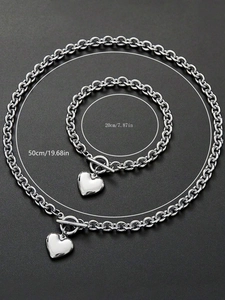 Détails de l'ensemble bijoux en acier titane avec dimensions du collier et du bracelet