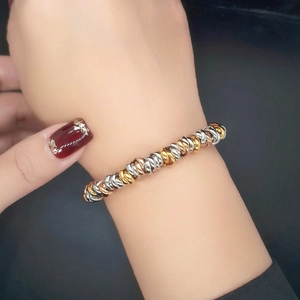 Bracciale a Catena Intrecciata in Acciaio Inossidabile Minimalista da Donna Tricolore Oro Argento Placcato Gioielli di Moda Industriale Regalo