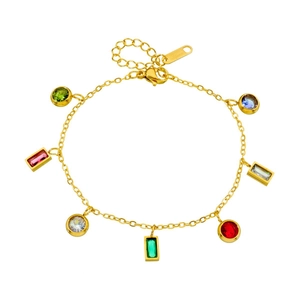 Bracelet élégant en acier doré orné de sept pierres précieuses multicolores vibrantes