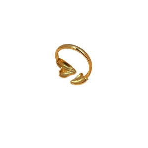 Adjustable golden 925 sterling silver ring with elegant heart-shaped design on white background