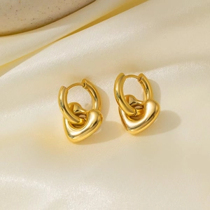 Orecchini a cerchio cuore oro retrò con ciondoli 3D rimovibili su seta fine