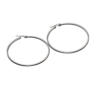 Minimalist large silver titanium steel hoop earrings with polished finish for women