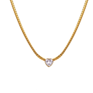 Elegante goldene Schlangenkette mit klarem herzförmigem Zirkonia-Anhänger für Damen