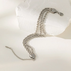 Silbernes mehrsträngiges Kordelkettengliederarmband mit Karabinerverschluss und Verlängerung