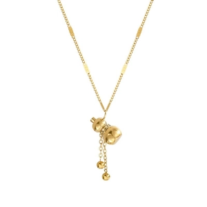 Elegant gold titanium steel necklace featuring a hollow gourd pendant and dangling bead chains