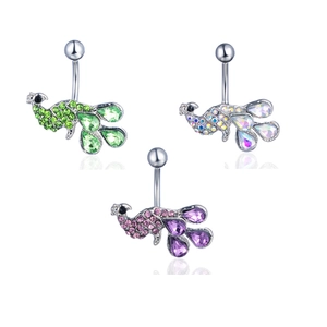 Piercing de Nombril en Forme de Paon en Acier Inoxydable et Alliage avec Strass Bijoux de Corps pour Femme Cadeau
