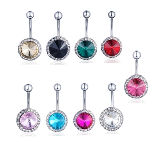 Stainless Steel Alloy Round Rhinestone Belly Ring For Women Halo Faceted Stone Navel Piercing Jewelry Curved Barbell
