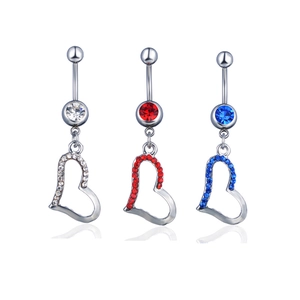 Stainless Steel Heart Rhinestone Navel Ring Alloy Pendant Curved Bar Belly Piercing Jewelry For Women Body Decoration