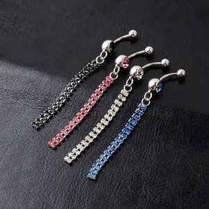 Chirurgisch Roestvrij Staal Lange Kwast Navelpiercing Met Ingelegde Strass Dubbele Rij Navel Sieraden Voor Vrouwen