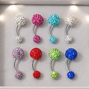 Mehrfarbige Shamballa Bauchnabelpiercings Set mit funkelnden 10mm Kristallkugeln