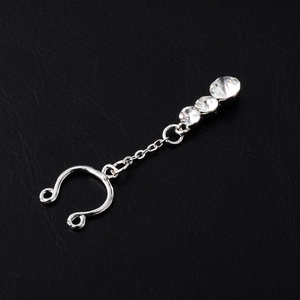 Adjustable silver non-pierced nipple ring with sparkling crystal tassels on leather