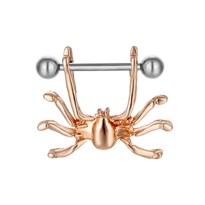 Rosegouden spinnen tepelpiercing met 316 chirurgisch stalen barbell en zilveren bollen