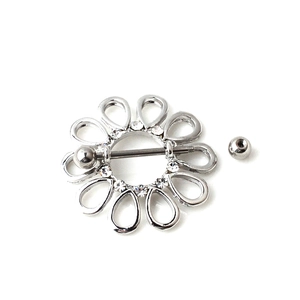 Brustpiercing aus Chirurgenstahl mit Sonnenblumenmuster und funkelnden Kristallen