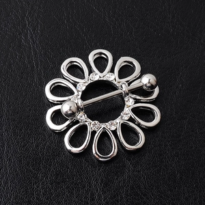 Edelstahl Nippelschild Hohlgearbeitet Blume Sonne Mit Strass Chirurgenstahl Piercing Schmuck Für Damen Herren