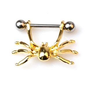 Tepelpiercing van chirurgisch staal met een gedetailleerde vergulde spin-hanger
