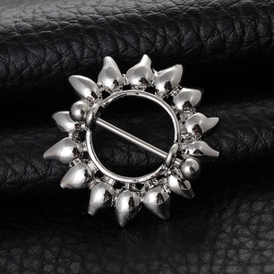 Anneau de Mamelon Punk Gothique en Acier Inoxydable pour Hommes Femmes Bouclier Tournesol Bijoux Piercing Argent