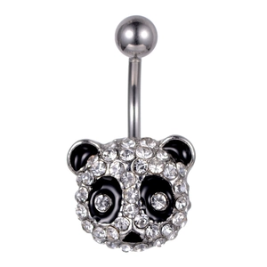 Alloy Rhinestone Panda Belly Button Ring Silver Tone Cute Animal Body Piercing Jewelry For Women Belly Dance Accessory