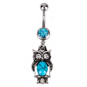 Bohemian Stainless Steel Navel Ring Alloy Rhinestone Owl Anchor Pendant Belly Button Ring Vintage Women Piercing Body Jewelry