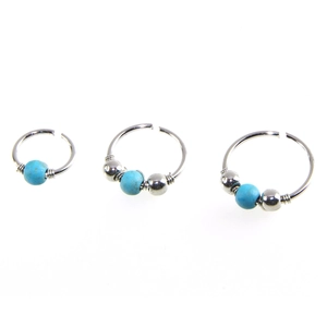 Lot de trois anneaux de nez en acier inoxydable avec perles turquoise style bohème