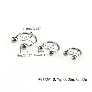 Tabella taglie per piercing a ferro di cavallo in acciaio inox con diametro da 6mm a 10mm
