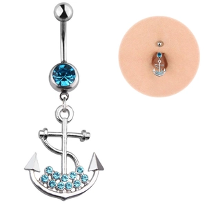Fashion Alloy Rhinestone Anchor Starfish Tree Of Life Belly Ring For Women Nautical Style Stainless Steel Body Piercing Jewelry