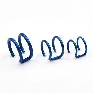 Three-piece set of blue stainless steel non-pierced U-shaped ear cuffs and nose clips