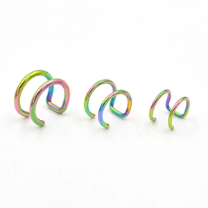 Iridescent stainless steel U-shape nose and ear clip set in three different sizes