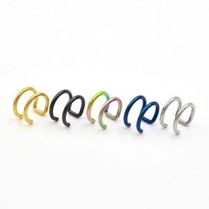 5-piece set of colorful stainless steel U-shaped clip-on earrings in multiple metallic finishes