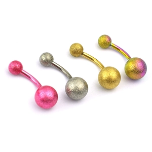 Piercing para el Ombligo de Acero Inoxidable Esmerilado Barra Curva Joyería para Ombligo Doble Bola Piercing Mujer Accesorio