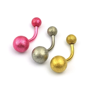 Juego de tres piercings para el ombligo de acero inoxidable esmerilado en rosa, plata y oro
