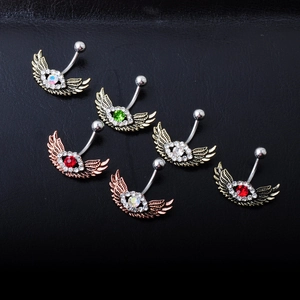 Vintage Winged Eye Belly Button Ring Alloy 316 Stainless Steel Rhinestone Navel Piercing Jewelry Women Belly Dance Accessory