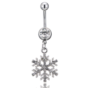 Piercing de nombril en acier avec pendentif flocon de neige et zircons étincelants