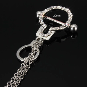 Piercing per capezzolo con manette e catena in acciaio inossidabile e strass