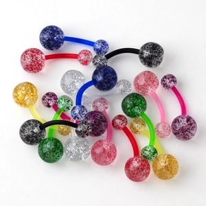 Acrylic Glitter Belly Ring Colorful Sequin Navel Barbell Piercing Jewelry UV Soft Barbody Jewelry For Women Men Navel Stud