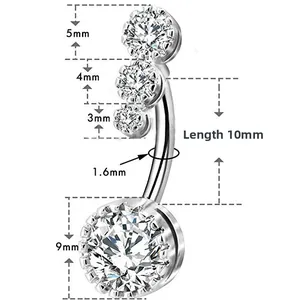 Detailed view of navel ring with 1.6mm thickness and 10mm length dimensions