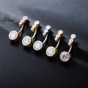 5-piece belly button ring set with cubic zirconia in rose gold and silver finishes