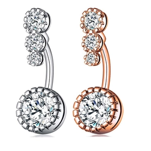 Polished silver and rose gold belly rings with brilliant round-cut zircon stones