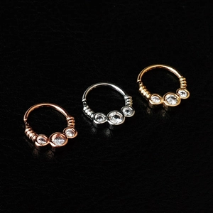 Roestvrijstalen neusringen set met drie zirkonia steentjes in goud, zilver en rosé goud