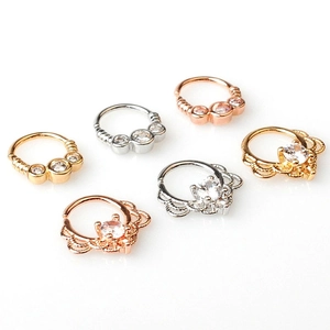 Set van zes zirkoon piercings in goud, zilver en roségoud met kroonontwerpen