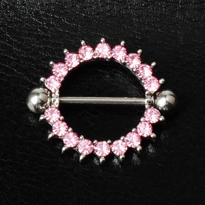 Piercing para pezón con piedras de circón rosa geométricas en barra de acero inoxidable