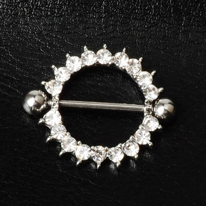 Joyas para piercing de pezón circulares en plata con circonitas cúbicas pavimentadas