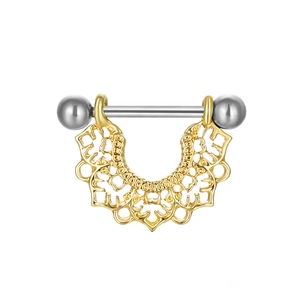 U-shaped mandala flower nipple shield piercing in gold and silver stainless steel