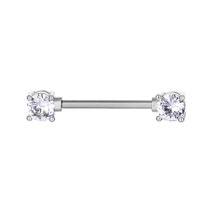 Polished stainless steel nipple ring with sparkling round cubic zirconia stones