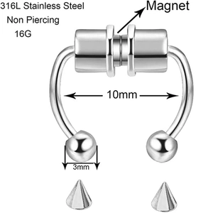 Detail of 316L stainless steel magnetic septum ring with 10mm diameter and 16G wire size