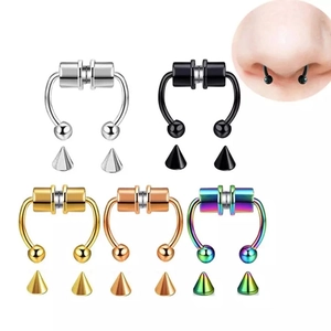 Magnetic Non Piercing Septum Ring Stainless Steel Horseshoe Fake Nose Hoop With Interchangeable Ball And Spike Ends Body Jewelry